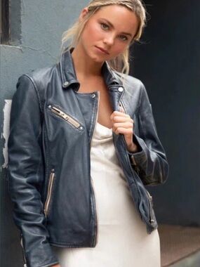Women's Navy blue Leather Jacket